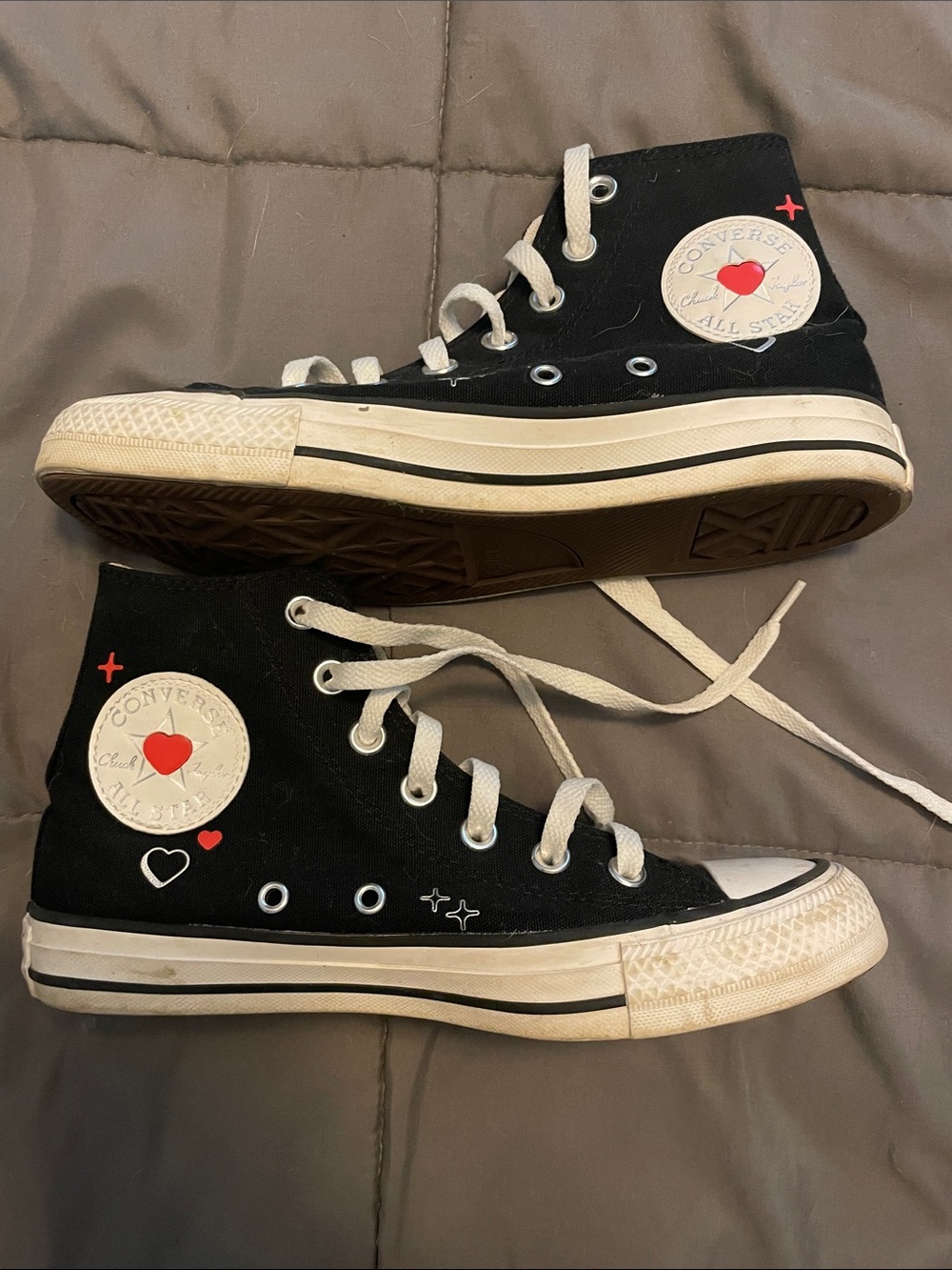 Converse Kids Black High-Top Sneakers with Red Heart Accents